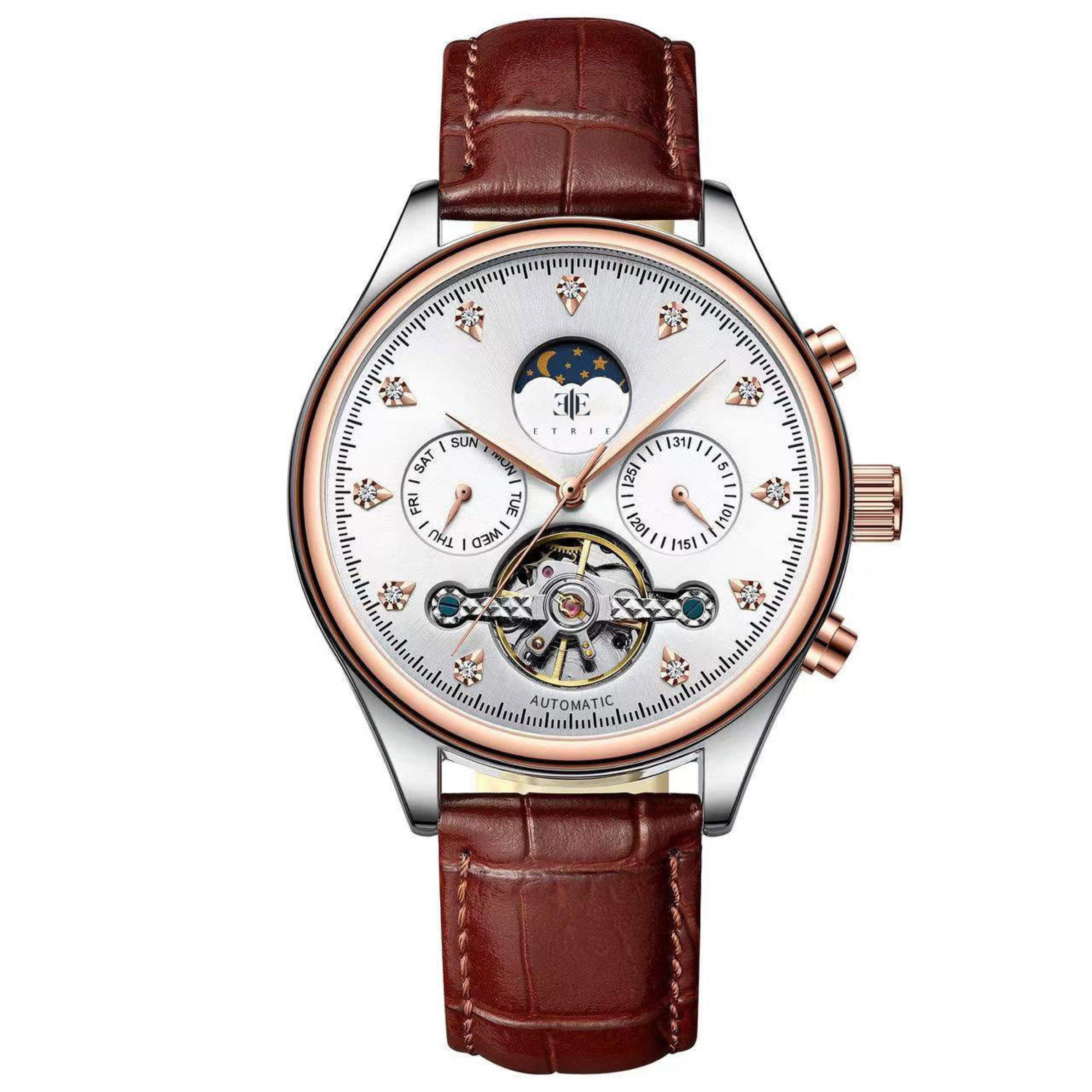 Etrie Elegant Men's Mechanical Watch with Leather Strap