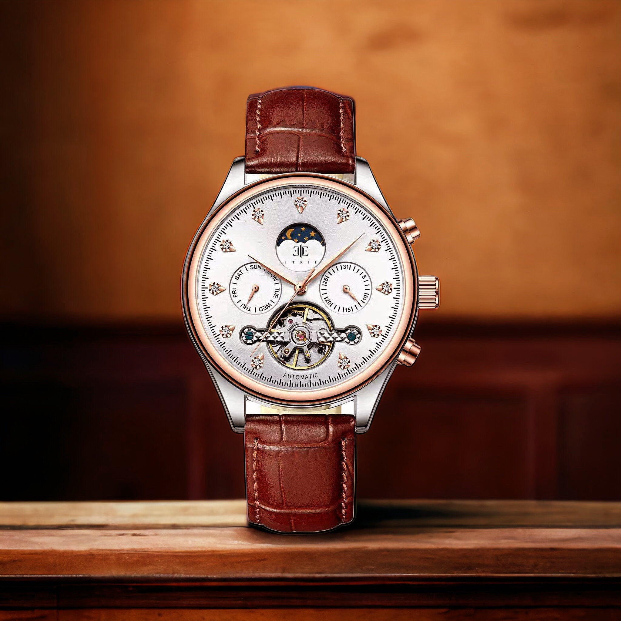 Etrie Elegant Men's Mechanical Watch with Leather Strap