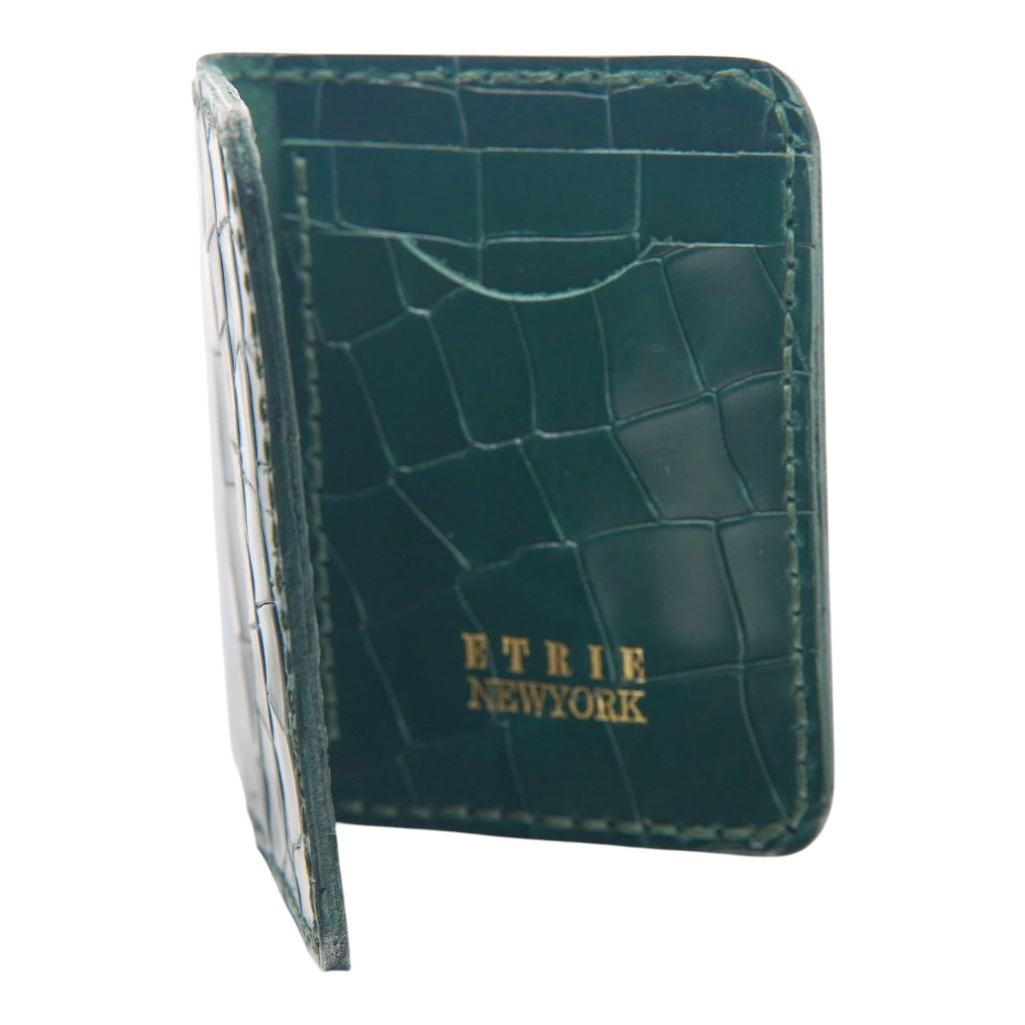 Etrie New York Handcrafted Croc-Embossed Leather Card Holder - Deep Green