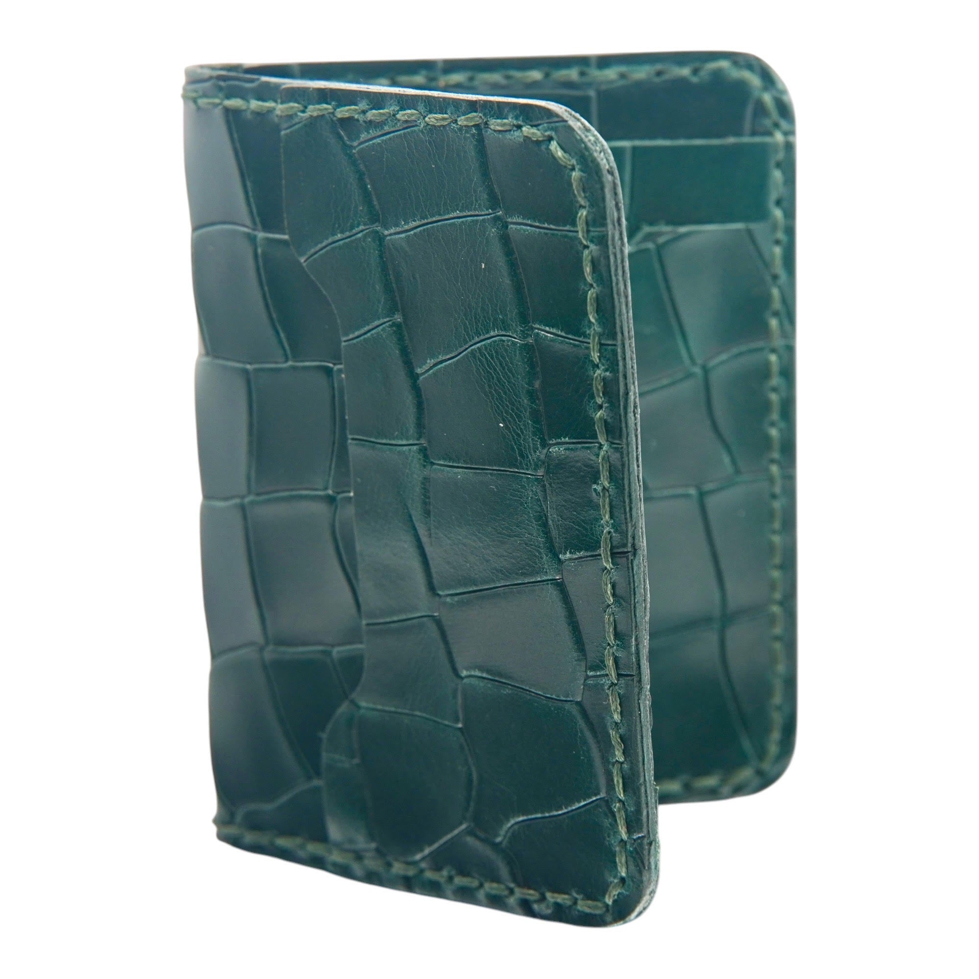 Etrie New York Handcrafted Croc-Embossed Leather Card Holder - Deep Green