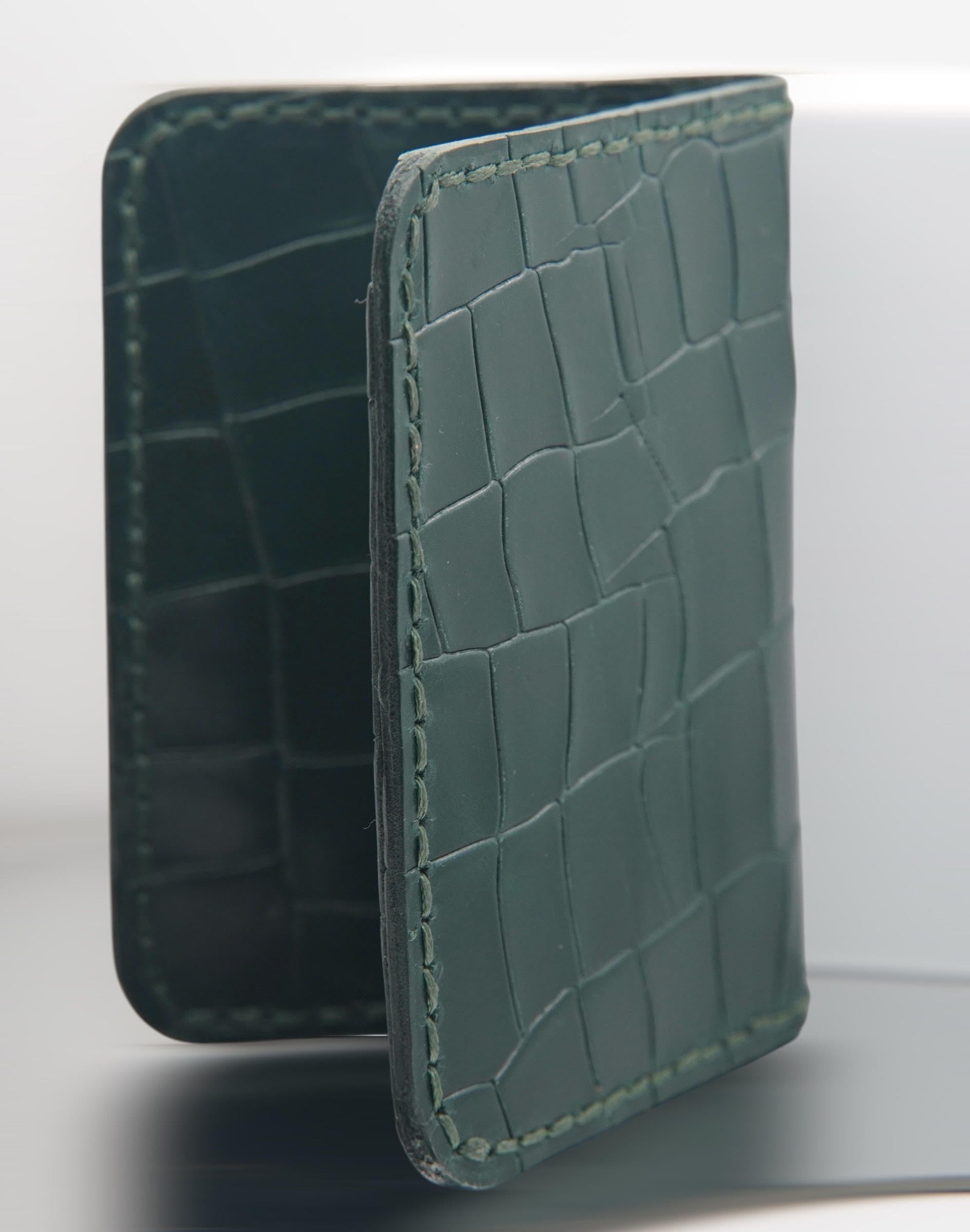 Etrie New York Handcrafted Croc-Embossed Leather Card Holder - Deep Green
