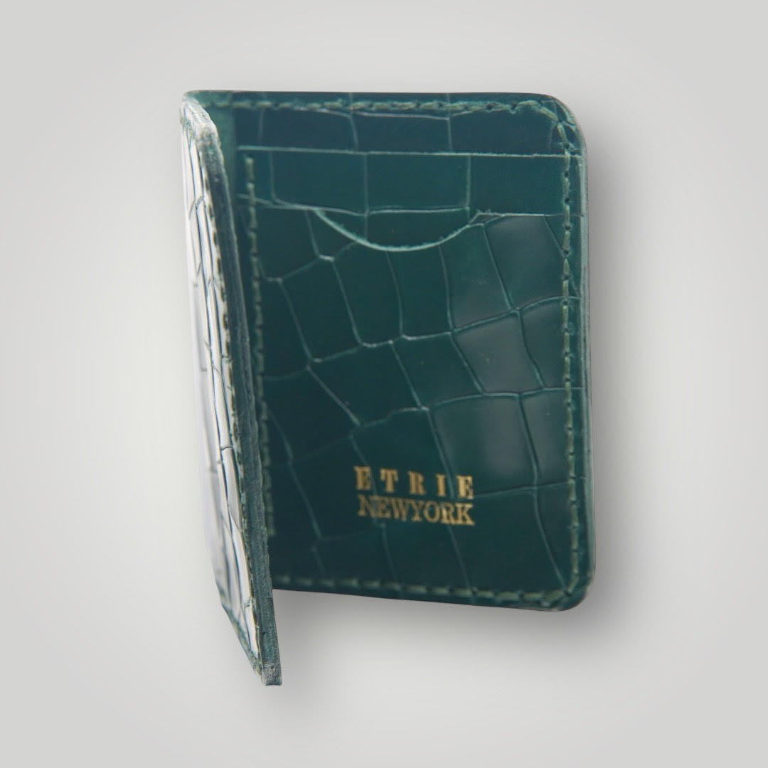 Etrie New York Handcrafted Croc-Embossed Leather Card Holder - Deep Green