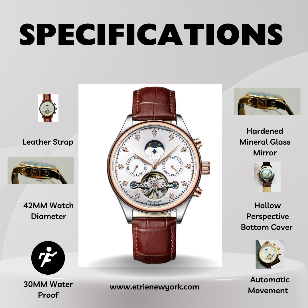 Etrie Elegant Men's Mechanical Watch with Leather Strap