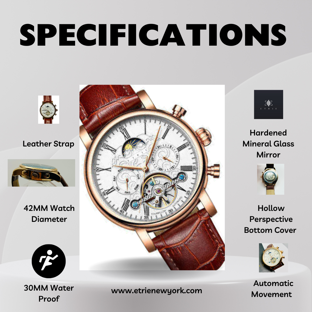Etrie Luxurious Men's Mechanical Watch with Leather Strap