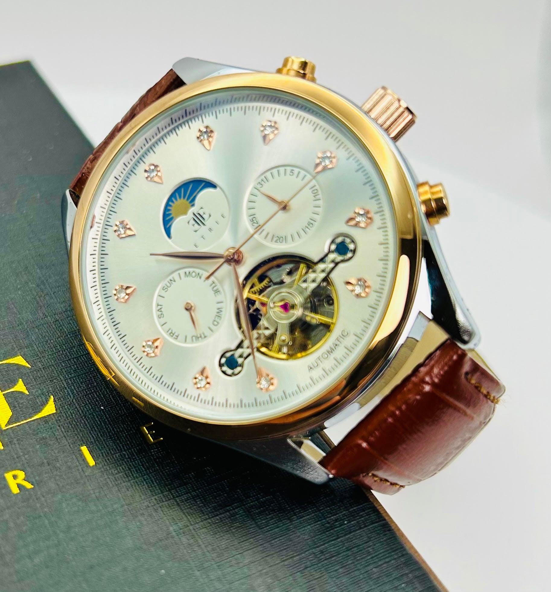 Etrie Elegant Men's Mechanical Watch with Leather Strap