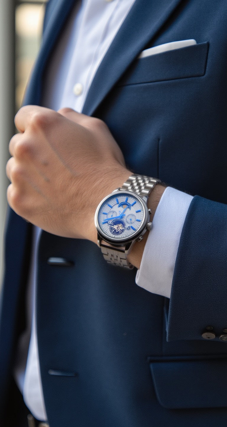 Etrie Prestige Skeleton Silver Chronograph
