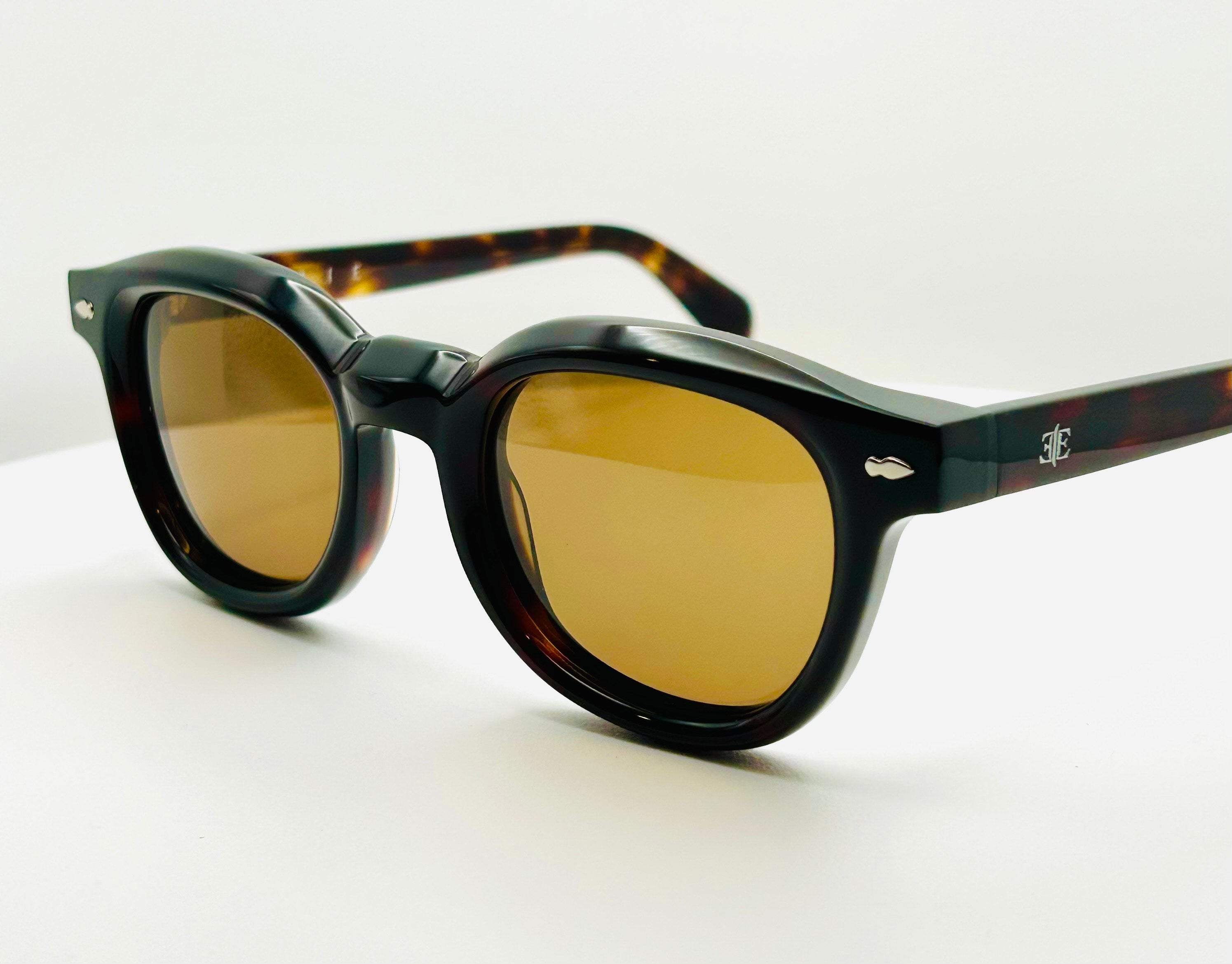 ETRIE Havana Round Acetate Sunglasses – Light Brown Lens