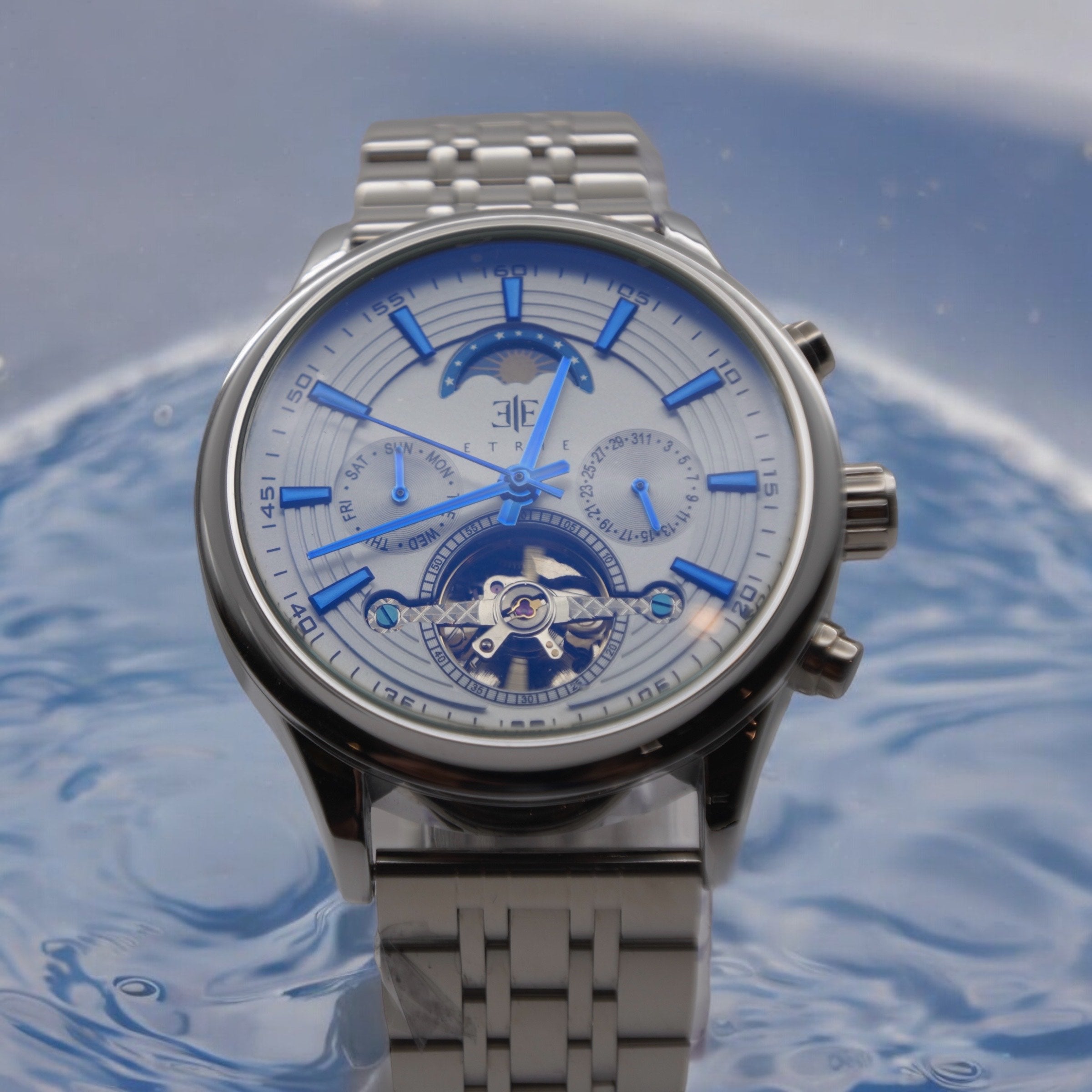 Etrie Prestige Skeleton Silver Chronograph
